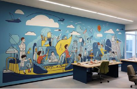  万安办公室墙绘的特点。